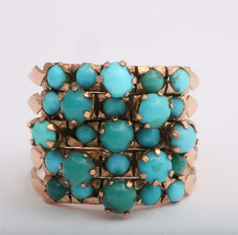 Modernist Five Banded Prong Set Turquoise and Rose Gold Ring 