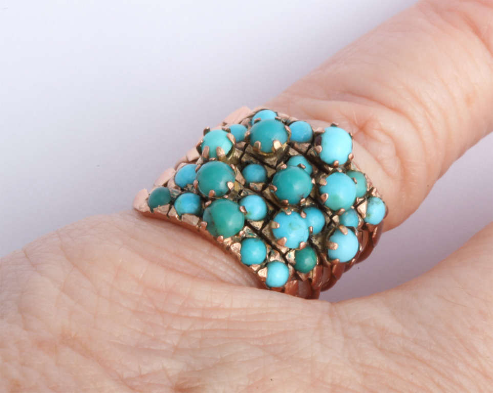 Five Banded Prong Set Turquoise and Rose Gold Ring  1