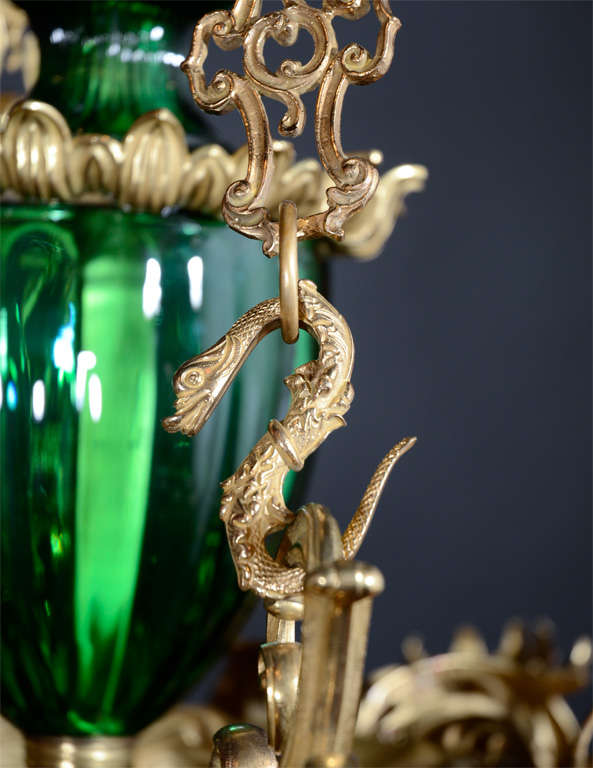 William IV gilt bronze and emerald green crystal chandelier For Sale 3