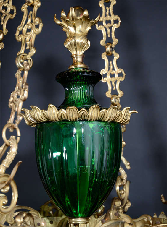William IV gilt bronze and emerald green crystal chandelier For Sale 5