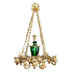 William IV gilt bronze and emerald green crystal chandelier