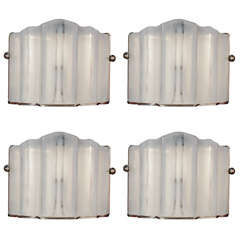 Art Deco molded glass sconces with nickle frames