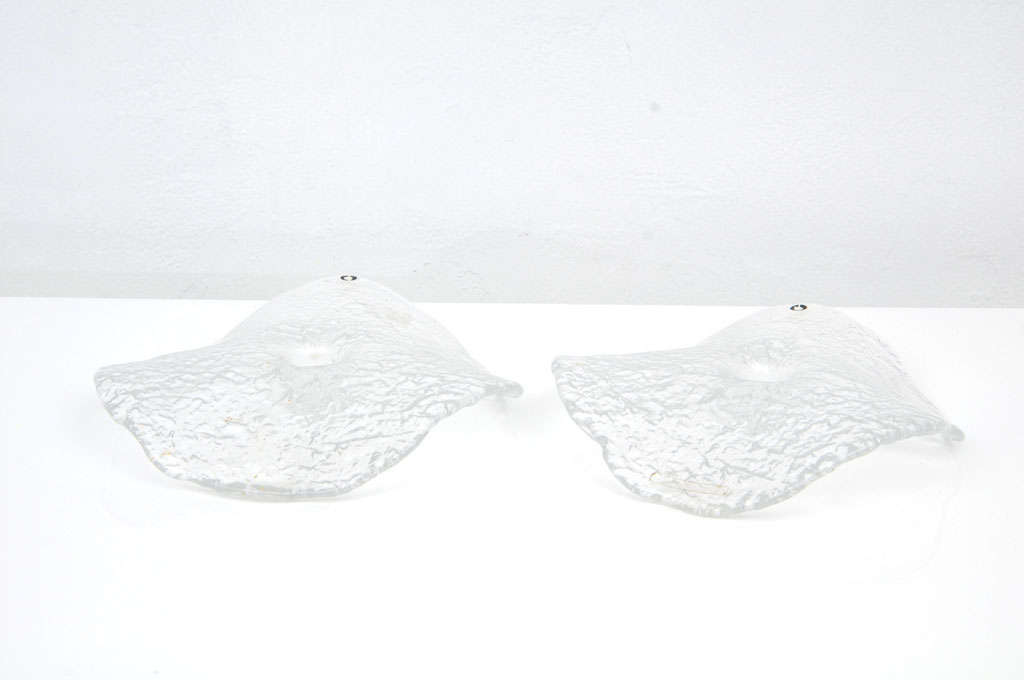 Pair of Signed Pukeberg Textured Glass Disk Candle Holders