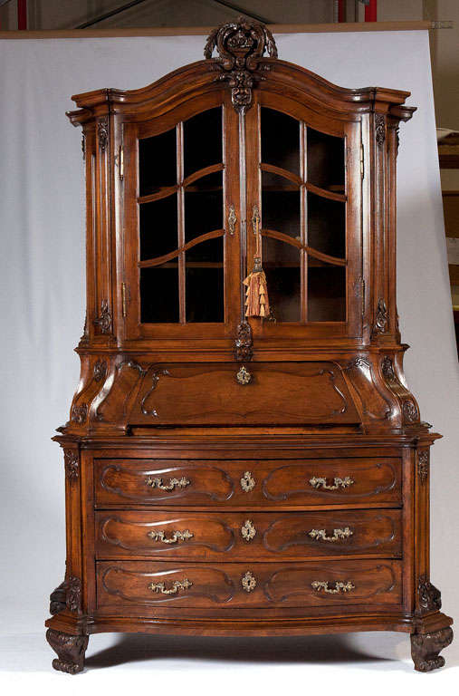 A Mid 18th Century Régence Walnut Bureau Bookcase.