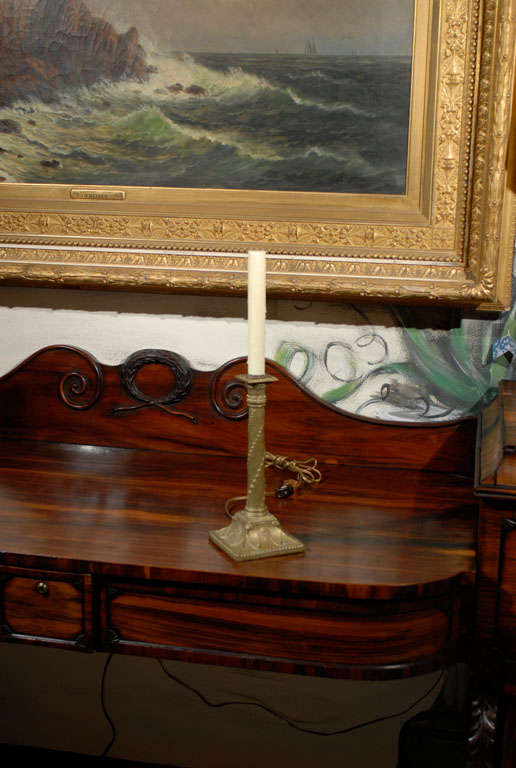 English Bronze Neoclassical Candlestick Lamp For Sale