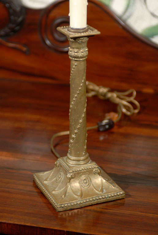 20th Century Bronze Neoclassical Candlestick Lamp For Sale