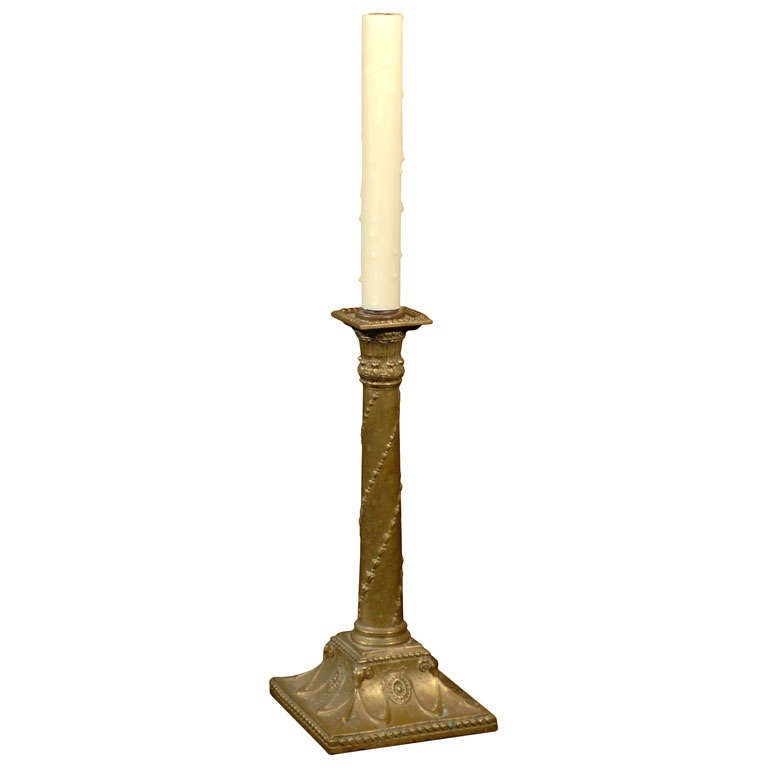 Bronze Neoclassical Candlestick Lamp For Sale
