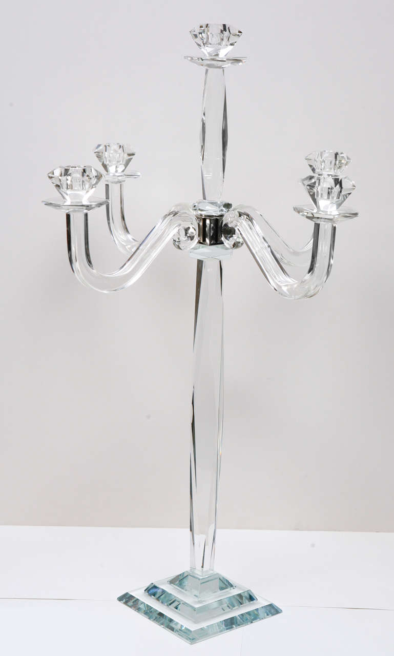 Pair of Tall Crystal 5Lite Candelabras at 1stdibs