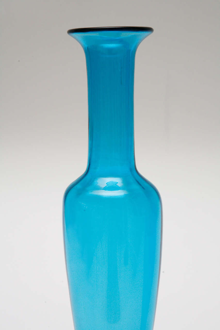 Mid-20th Century Pair of Turquoise Murano Vases