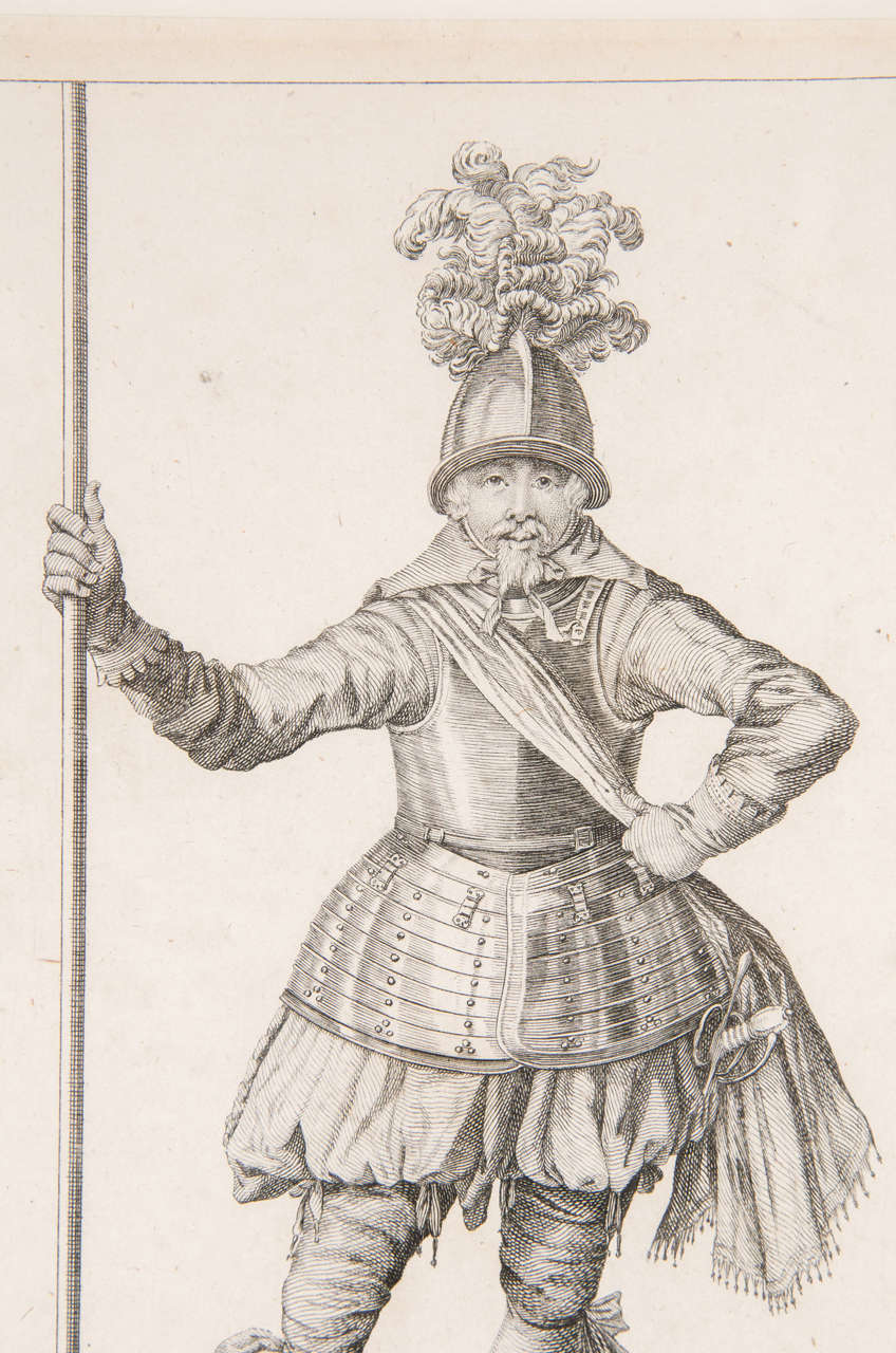 Néo-Renaissance Gravure sur cuivre antique  d'un officier de Pikeman par Francis Grose en vente