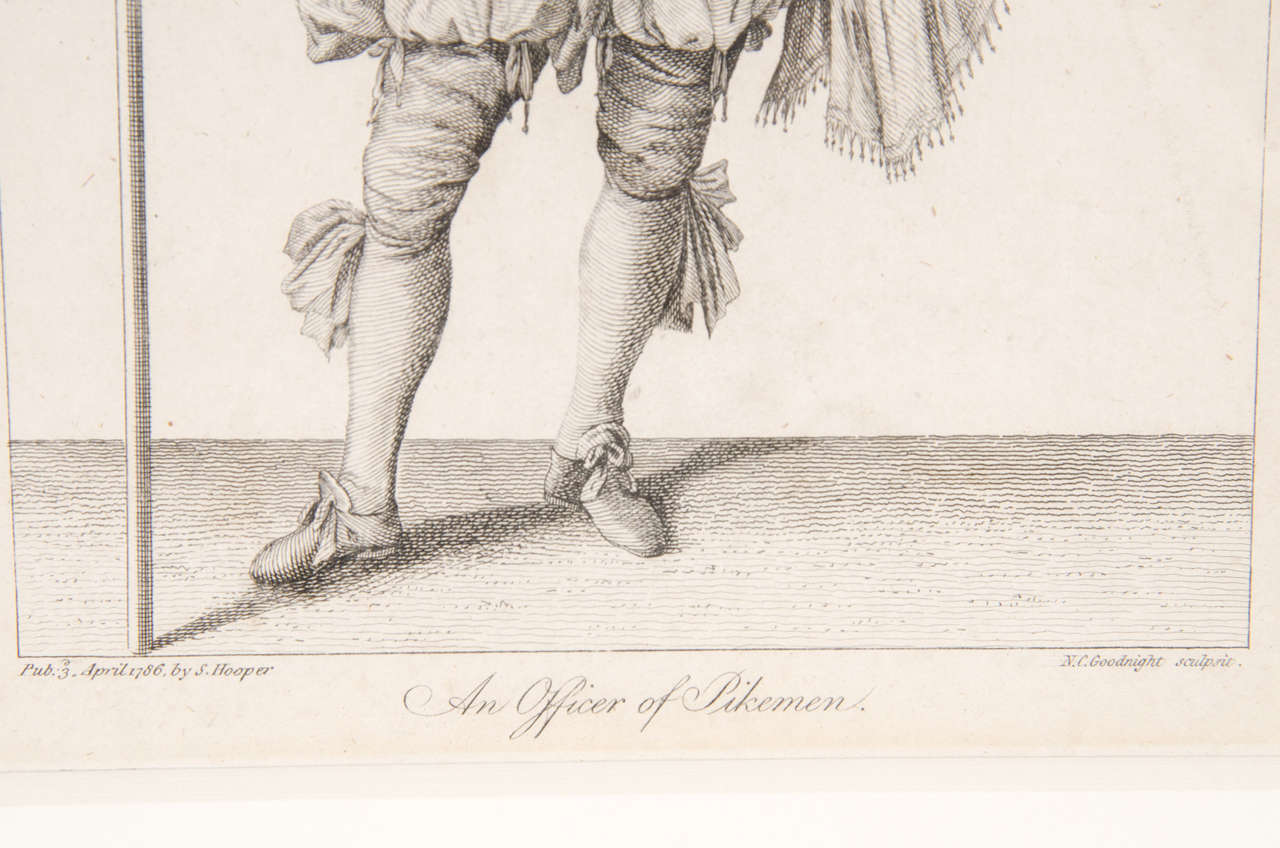 Renaissance Revival Antique Copper Engraving  of an Officer of Pikeman by Francis Grose For Sale