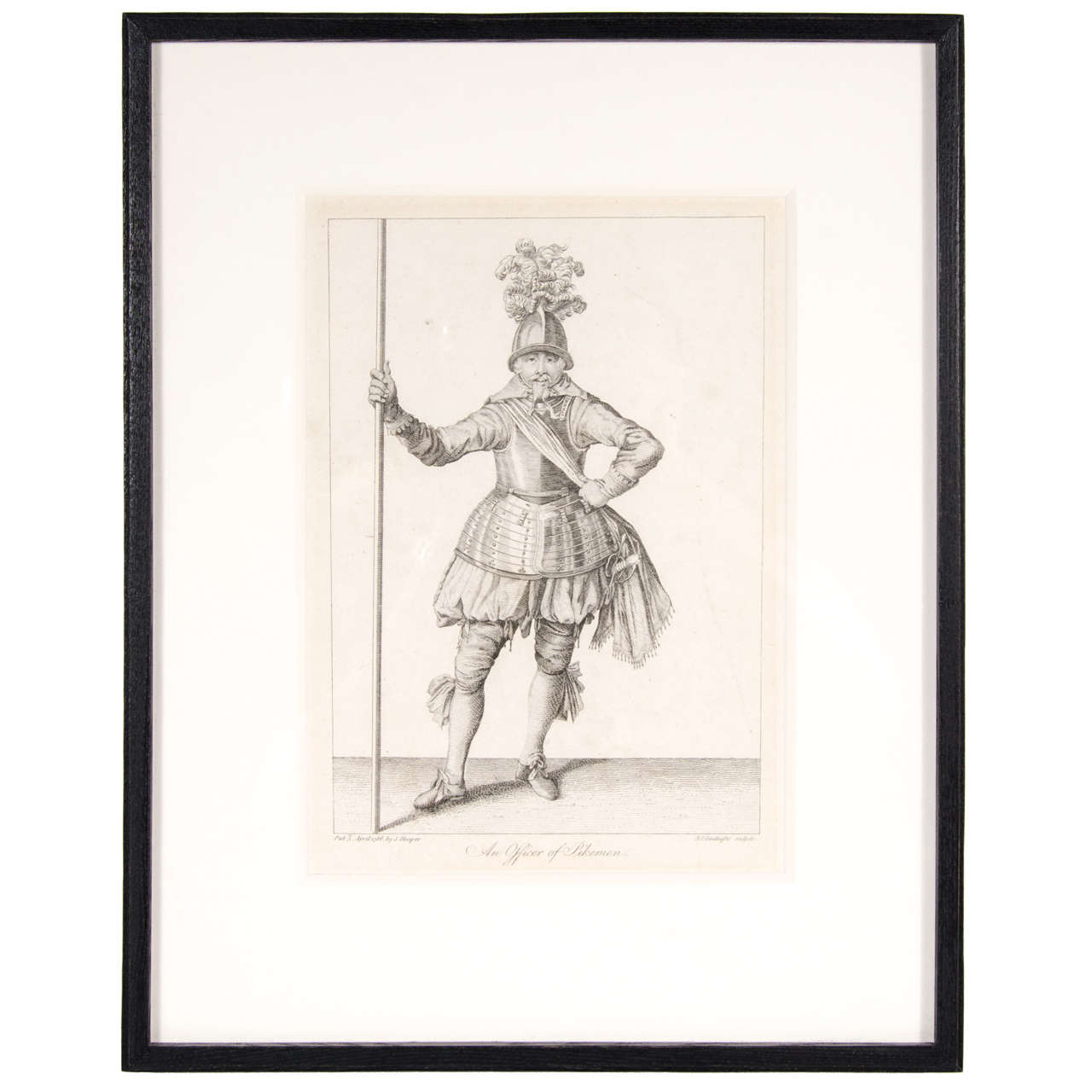 Gravure sur cuivre antique  d'un officier de Pikeman par Francis Grose