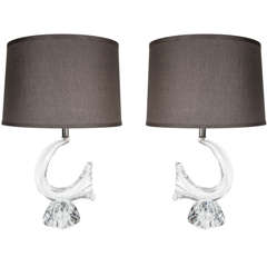Exquisite Pair Of Modernist Crystal Lamps By Daum
