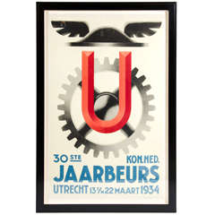 Vintage Exceptional 1934 Jaarbeaurs Lithograph From 30th Royal Dutch Industries Fair