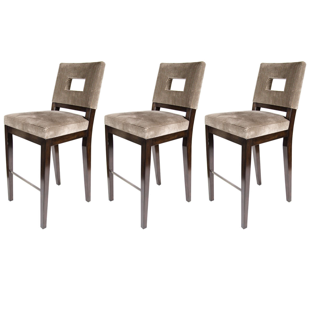 Set of Three Mid-Century Modern Bar Stools with Cut-Out Back Design