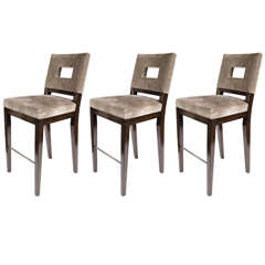 Set of Three Mid-Century Modern Bar Stools with Cut-Out Back Design