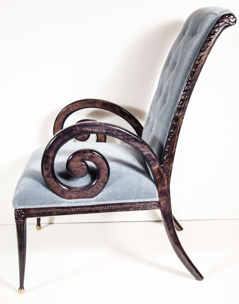 Hollywood High Back Spiral Arm Chair by Grosfeld House In Excellent Condition In New York, NY