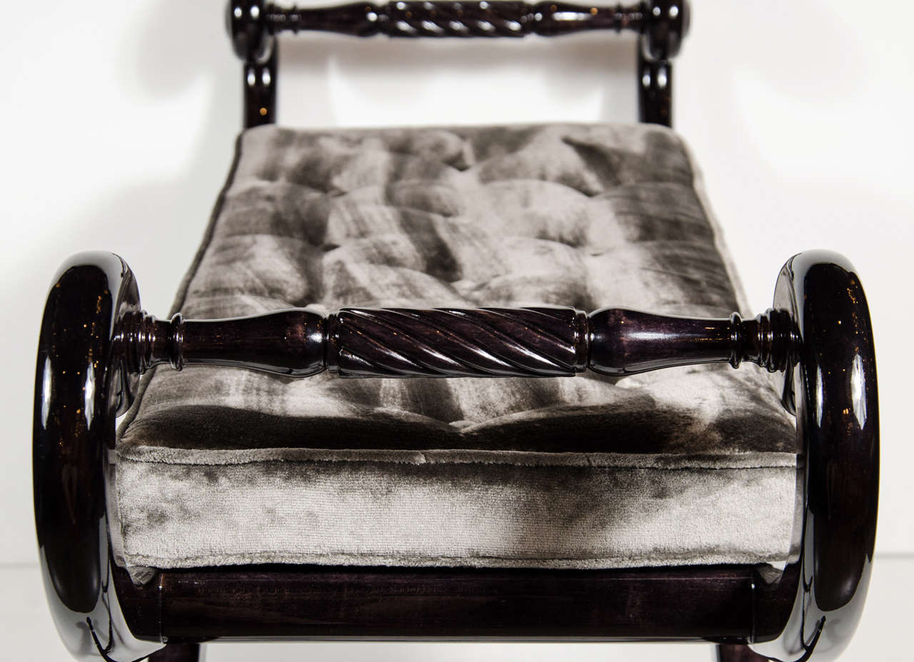 Elegant 1940s Hollywood Sleigh Bench with Scroll Arm Design 1