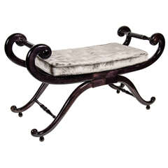 Elegant 1940s Hollywood Sleigh Bench with Scroll Arm Design