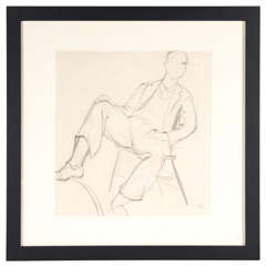 Art Deco Hungarian Cubist Drawing / Study of A Reclining Male