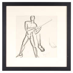 Art Deco Hungarian Cubist Drawing /Study  of Male Figure