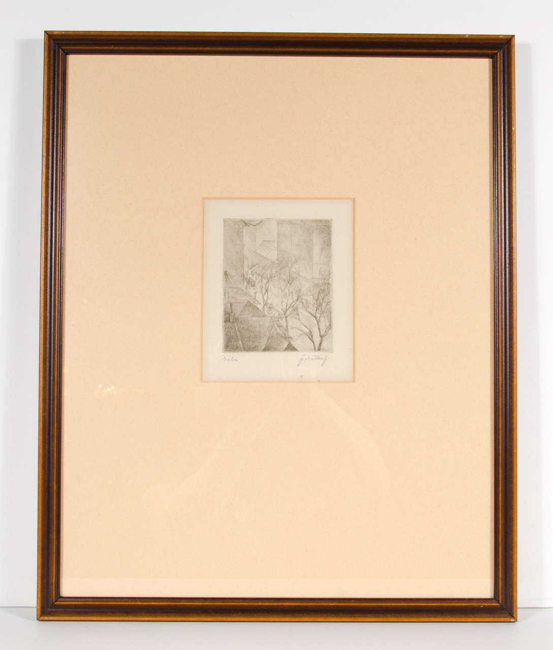 Art Deco Cubist Etching of Cityscape with Trees By Piobolkaj