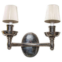 Sophisticated Art Deco Double-Arm Wall Sconce in Polished Nickel