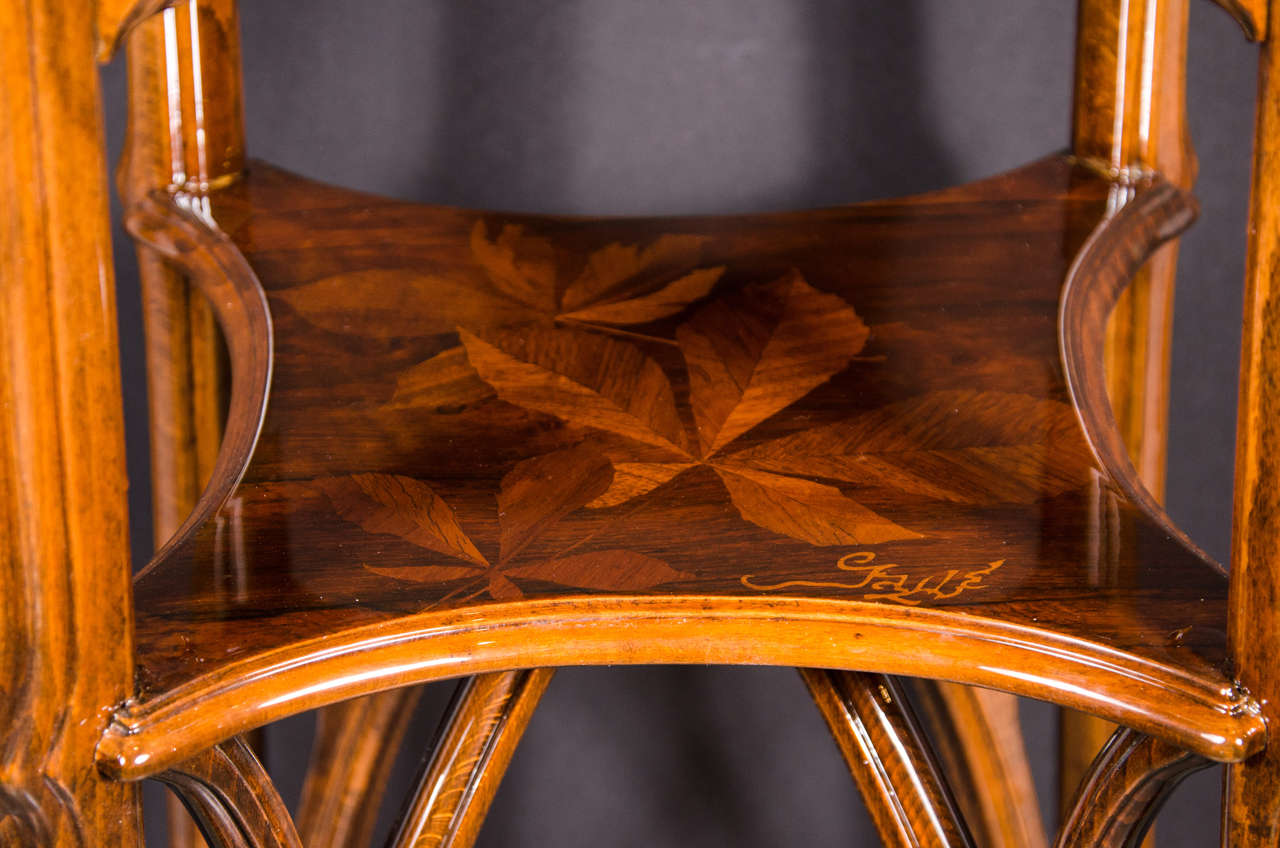 Exquisite Art Nouveau Marquetry Table by Galle with Exotic Mahogany Inlay In Excellent Condition In New York, NY