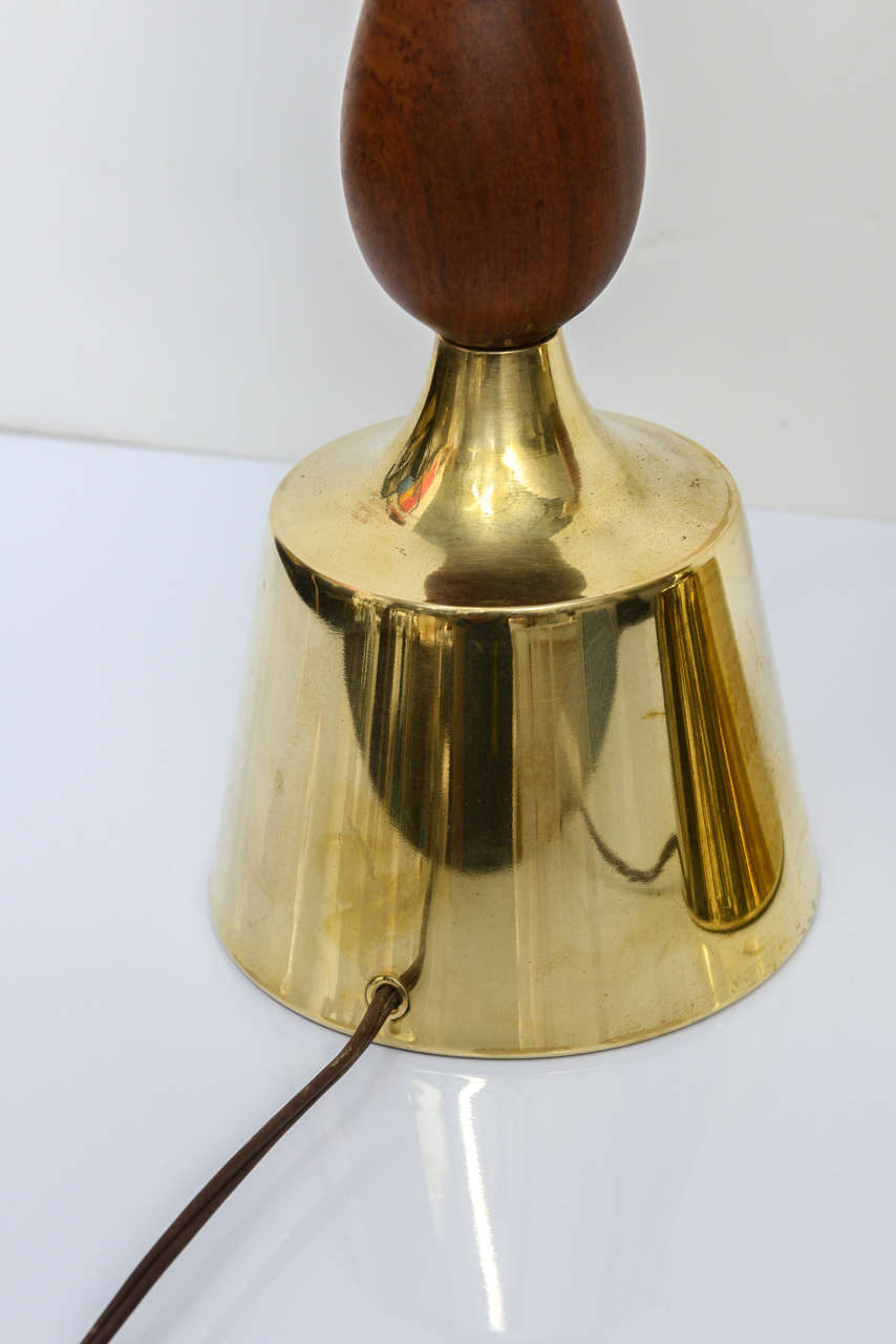 Mid-20th Century Tall Three Teardrop Form, Teak and Brass Table Lamps by Laurel, 1960s For Sale