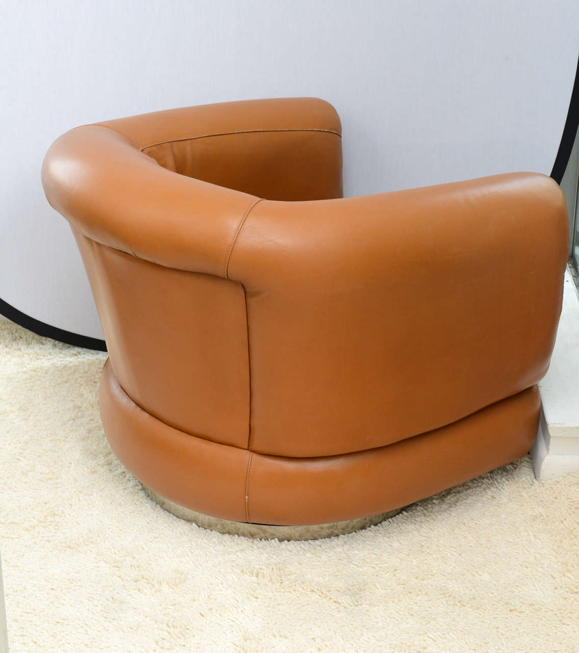 Pair of 1970s Brazilian Barrel Swivel Leather Chairs 1