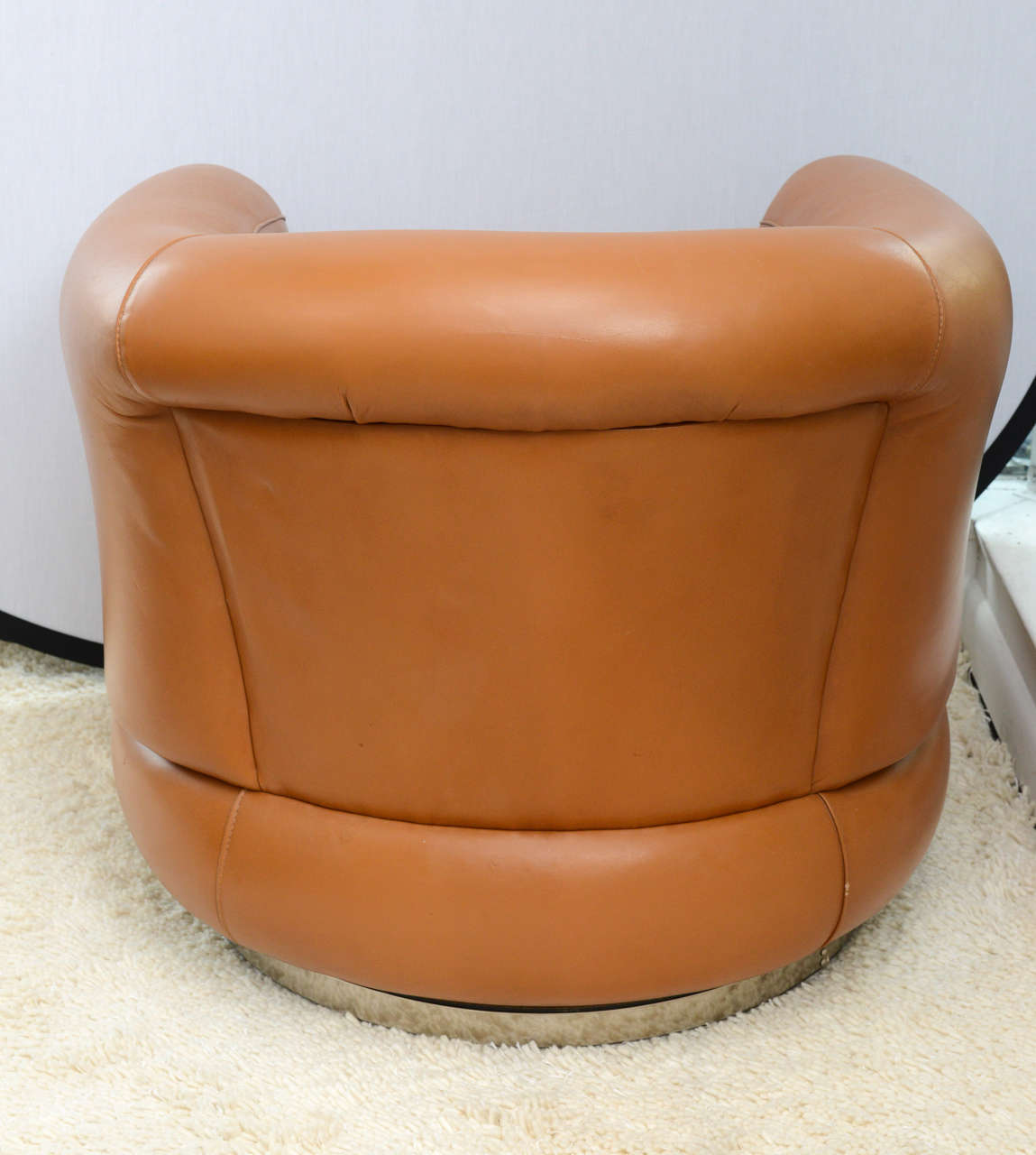 Pair of 1970s Brazilian Barrel Swivel Leather Chairs 2