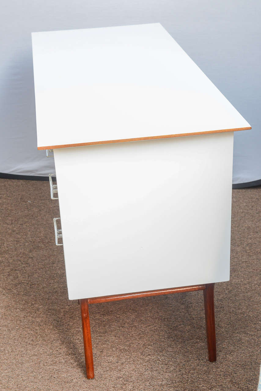Scandinavian Modern Mid-Century Teak and White Lacquered Desk by R-Way