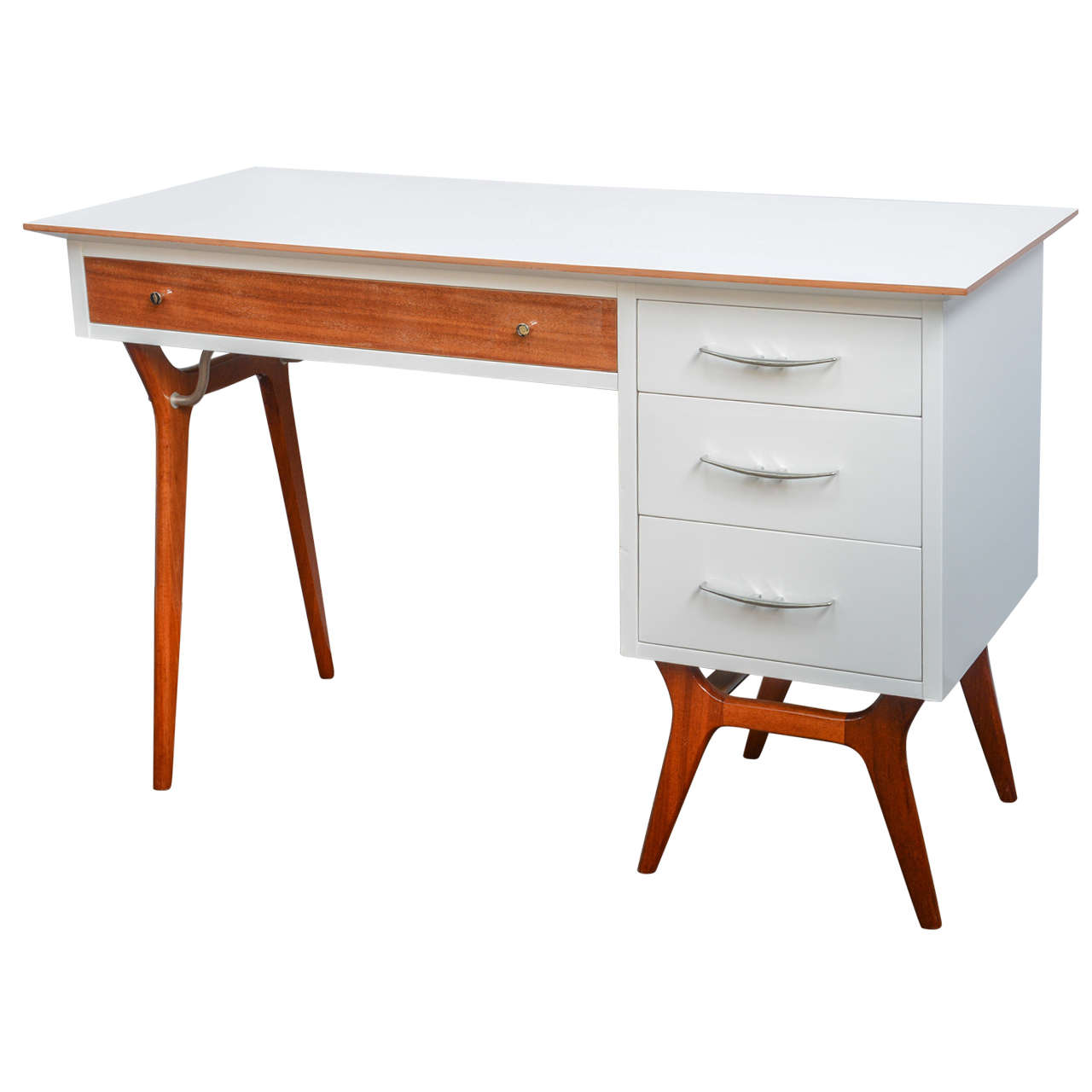Mid-Century Teak and White Lacquered Desk by R-Way