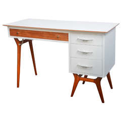Retro Mid-Century Teak and White Lacquered Desk by R-Way