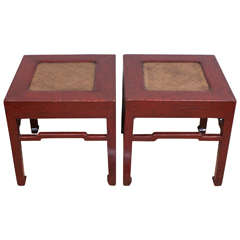 Pair of Square Chinese Low Tables, 19th Century