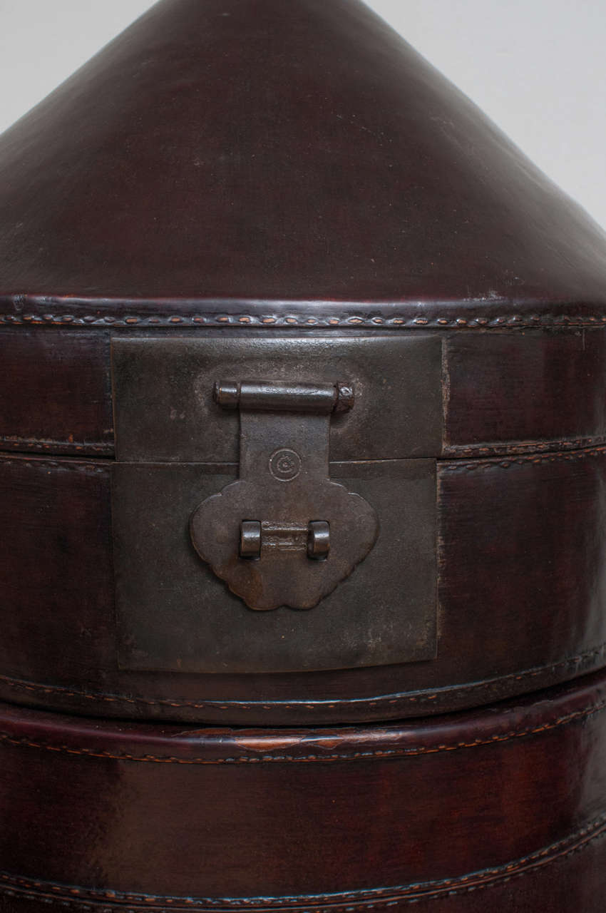 19th Century Chinese Leather Double Hat Box For Sale