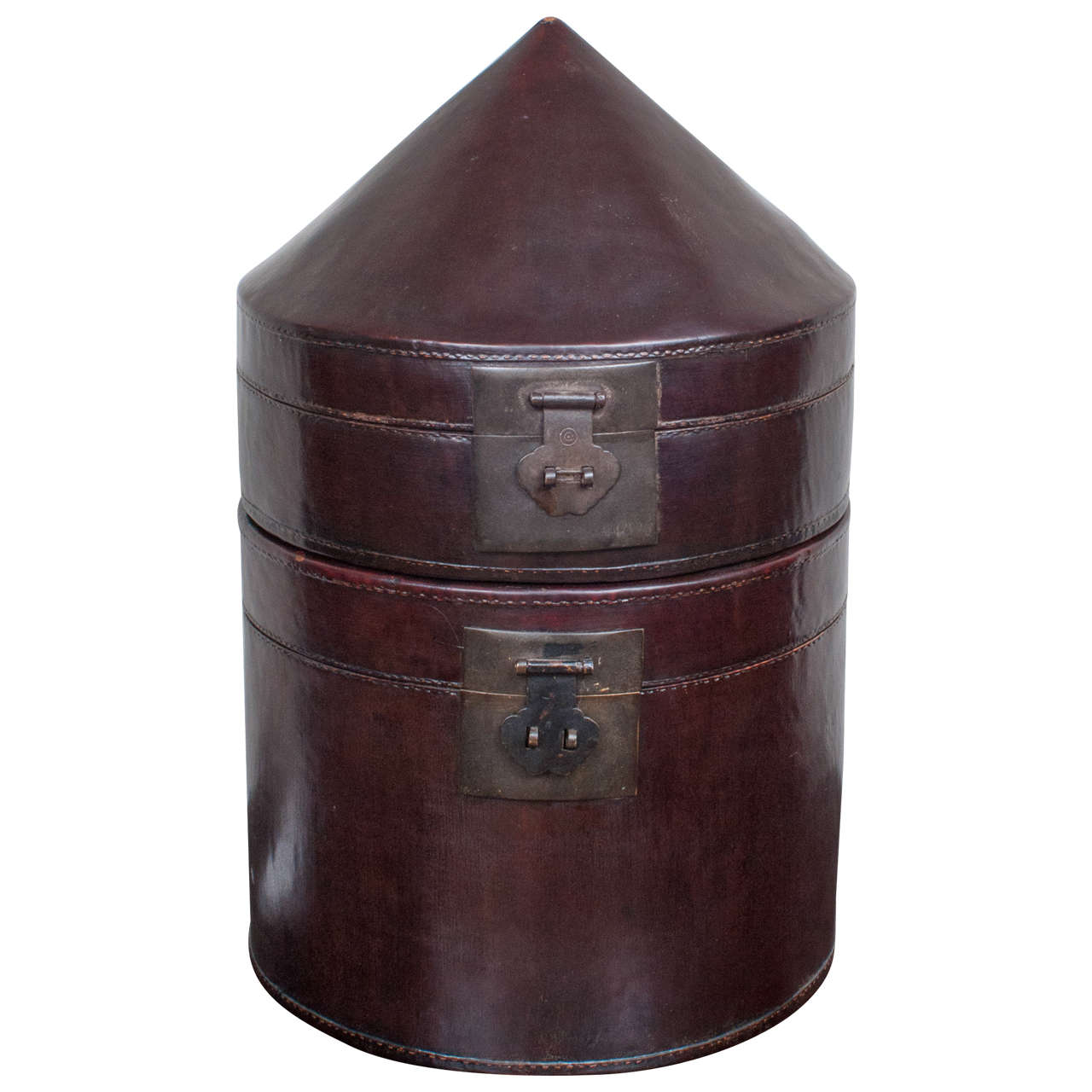 Chinese Leather Double Hat Box For Sale