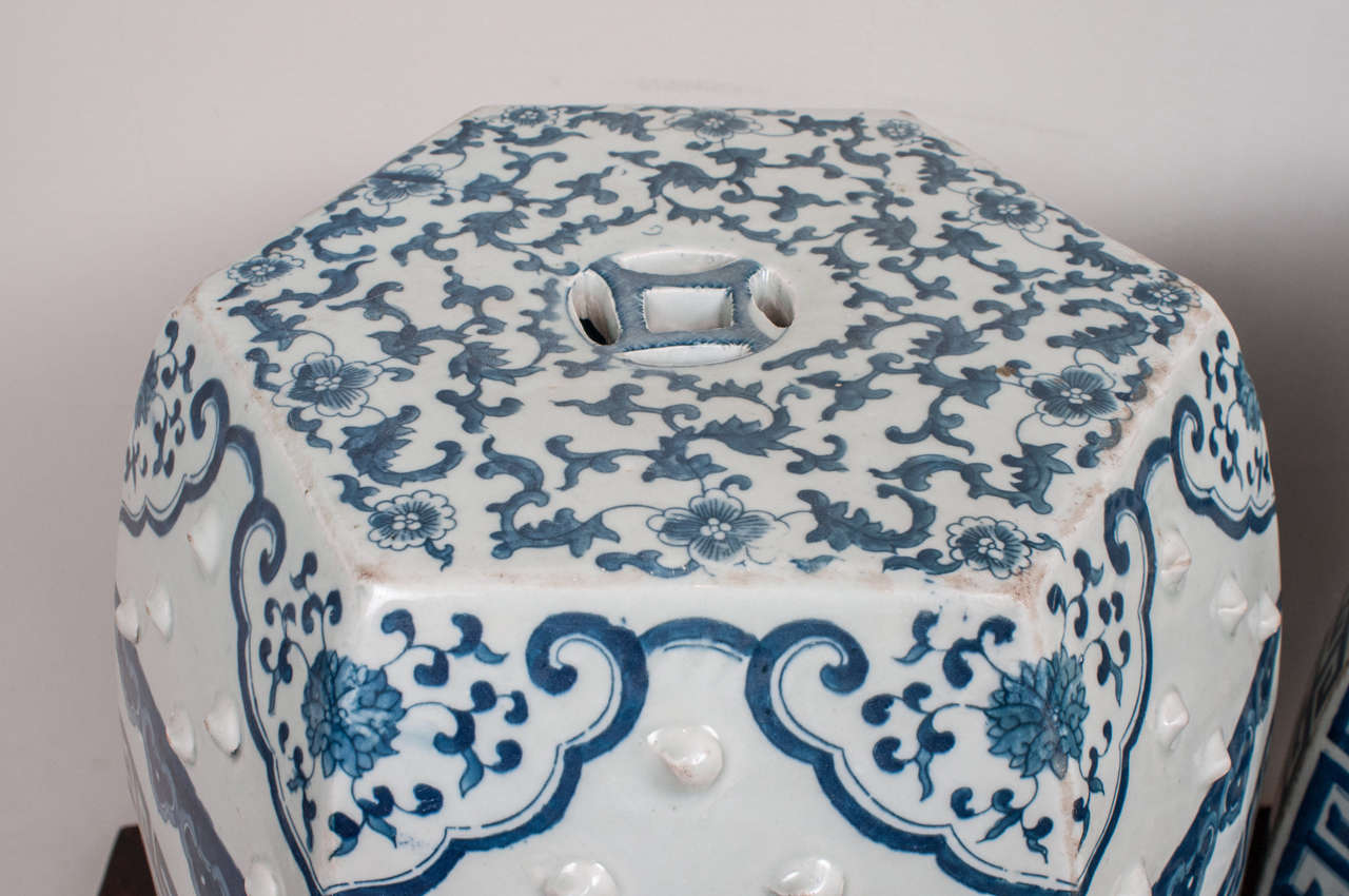 Chinese Pair of Blue and White Porcelain Garden Seats
