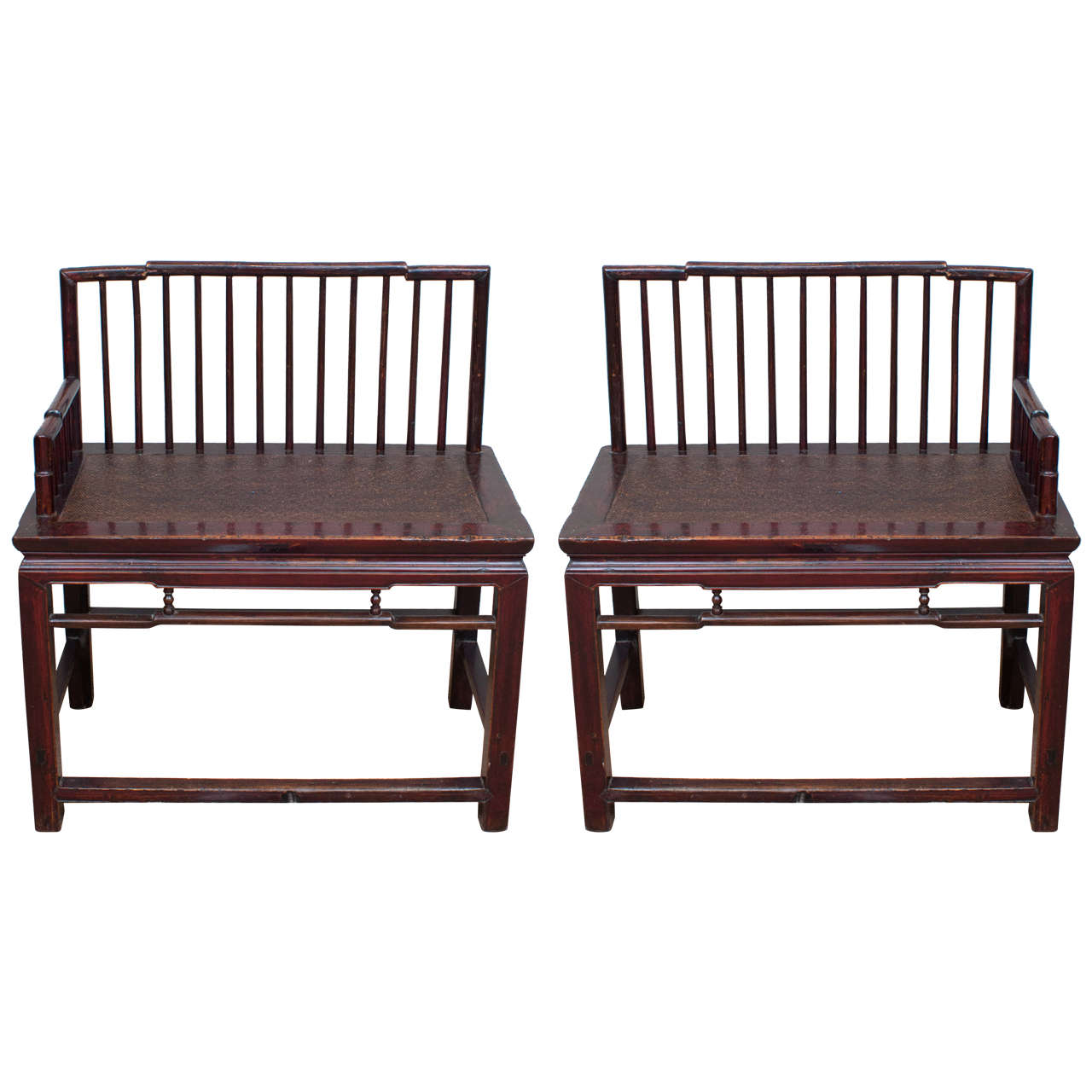 Pair of Rare 19th Century Chinese Spindle Back Benches For Sale