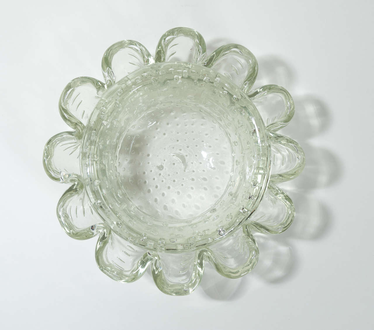 An important clear glass Murano bowl with controlled bubbles and a tasty 