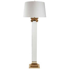 Lucite and Brass Neoclassical Floor Lamp