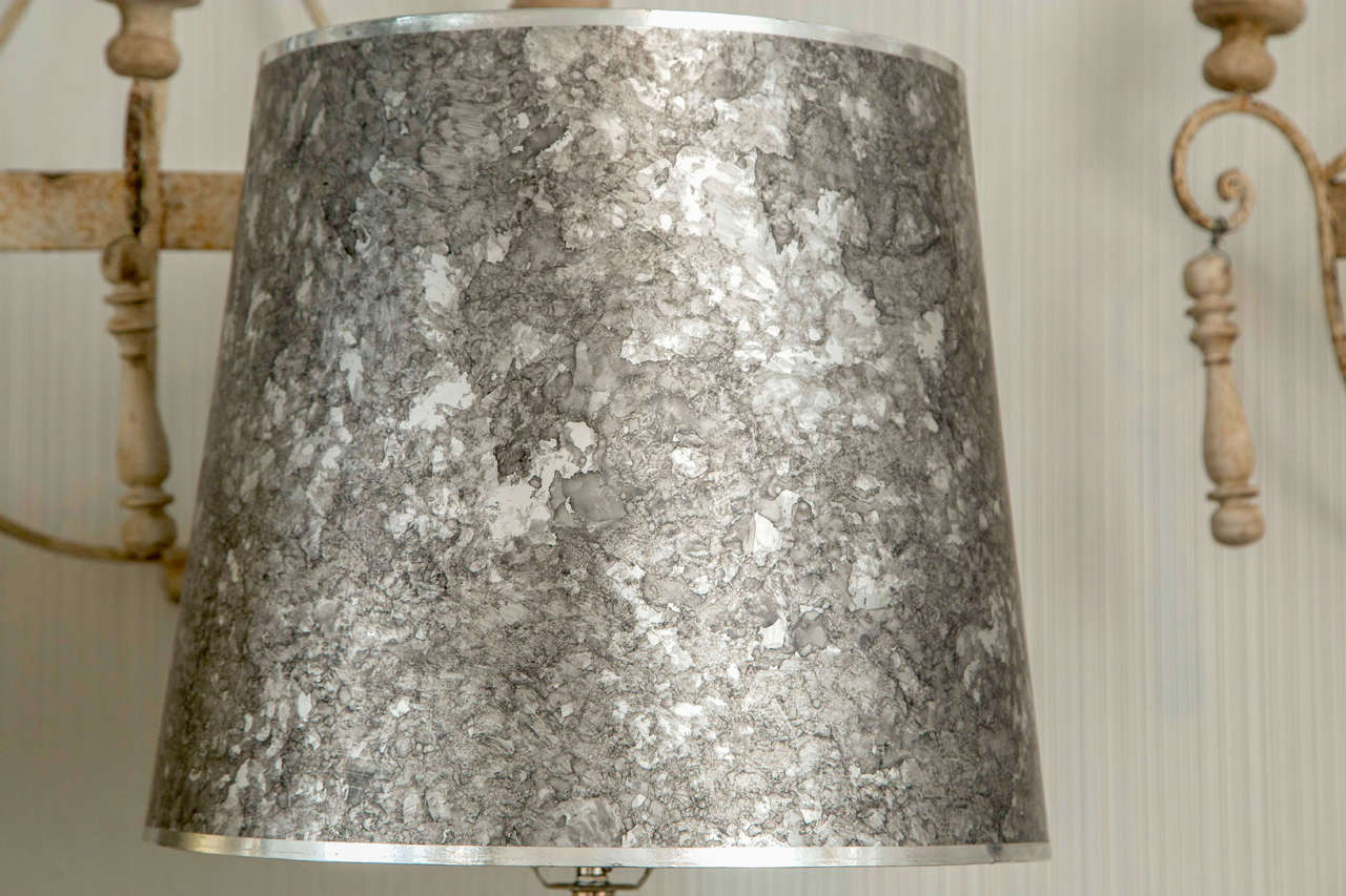 French Pair of Silver Tone and Black Marble Lamps For Sale