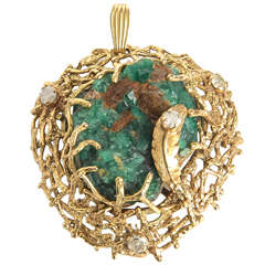 Emerald and Diamond Pendant, 14-Karat Gold, circa 1950