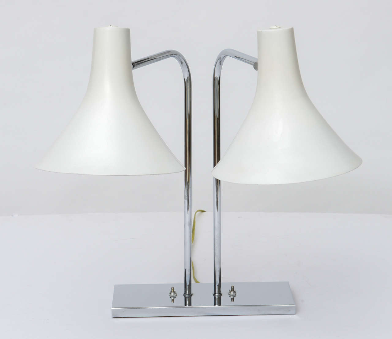 American 1960's Nessen Studios Polished Chrome and White Enamel Double Arm Desk Lamp