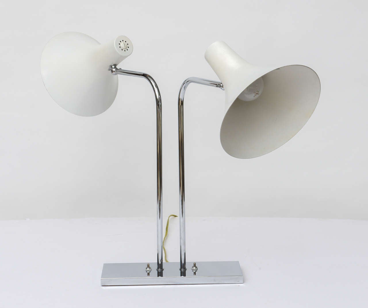 Enameled 1960's Nessen Studios Polished Chrome and White Enamel Double Arm Desk Lamp