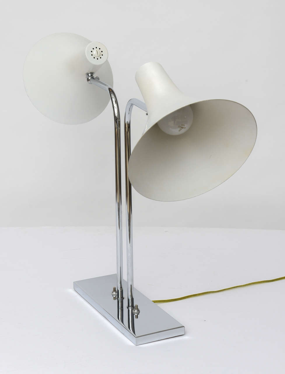 1960's Nessen Studios Polished Chrome and White Enamel Double Arm Desk Lamp 1