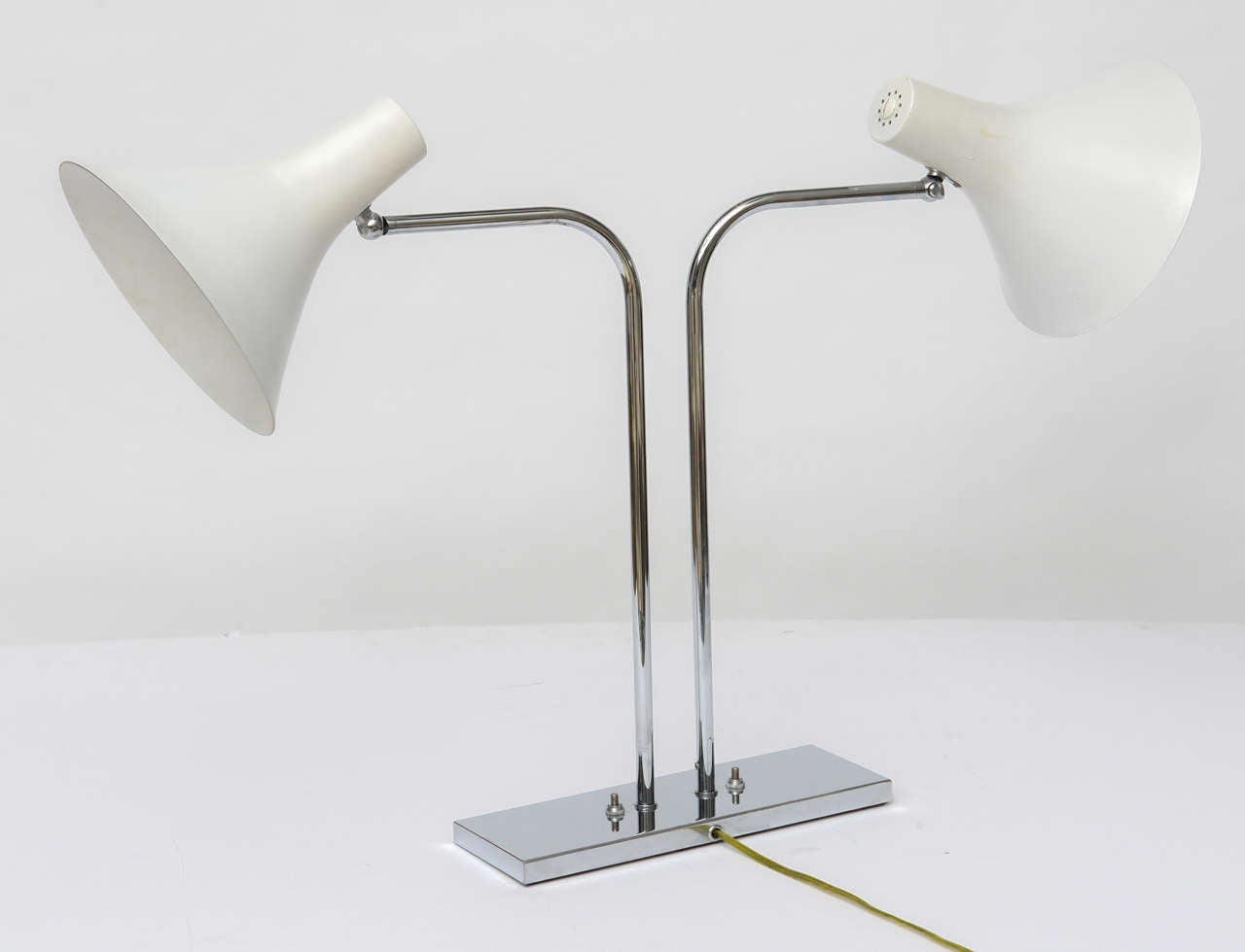 1960's Nessen Studios Polished Chrome and White Enamel Double Arm Desk Lamp 2