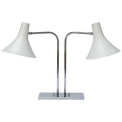 1960's Nessen Studios Polished Chrome and White Enamel Double Arm Desk Lamp