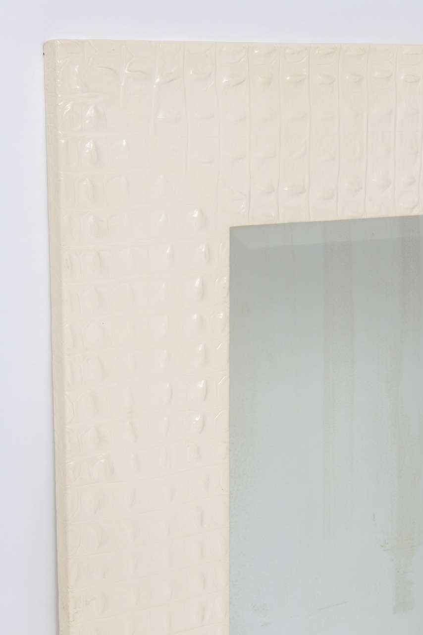 Mid-Century Modern Karl Springer Mirror in Crocodile-Embossed Leather