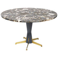 Italian Modernist Cerused Oak and Marble Center Table with Bronze Legs